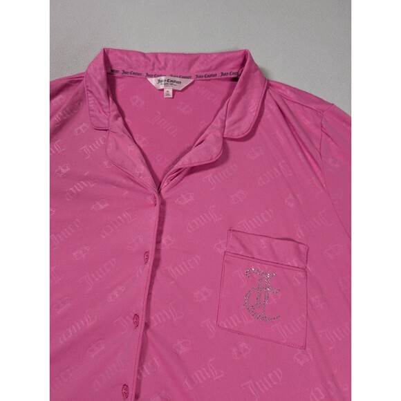 Juicy Couture Sleepwear Size XL Pajama Button Front Shirt Pink Top AOP Crown - Picture 1 of 7